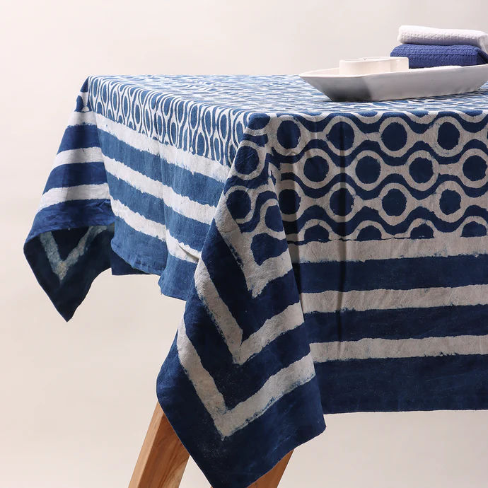 Indigo Blue Printed Soft Cotton Dining Table Cloth Cover